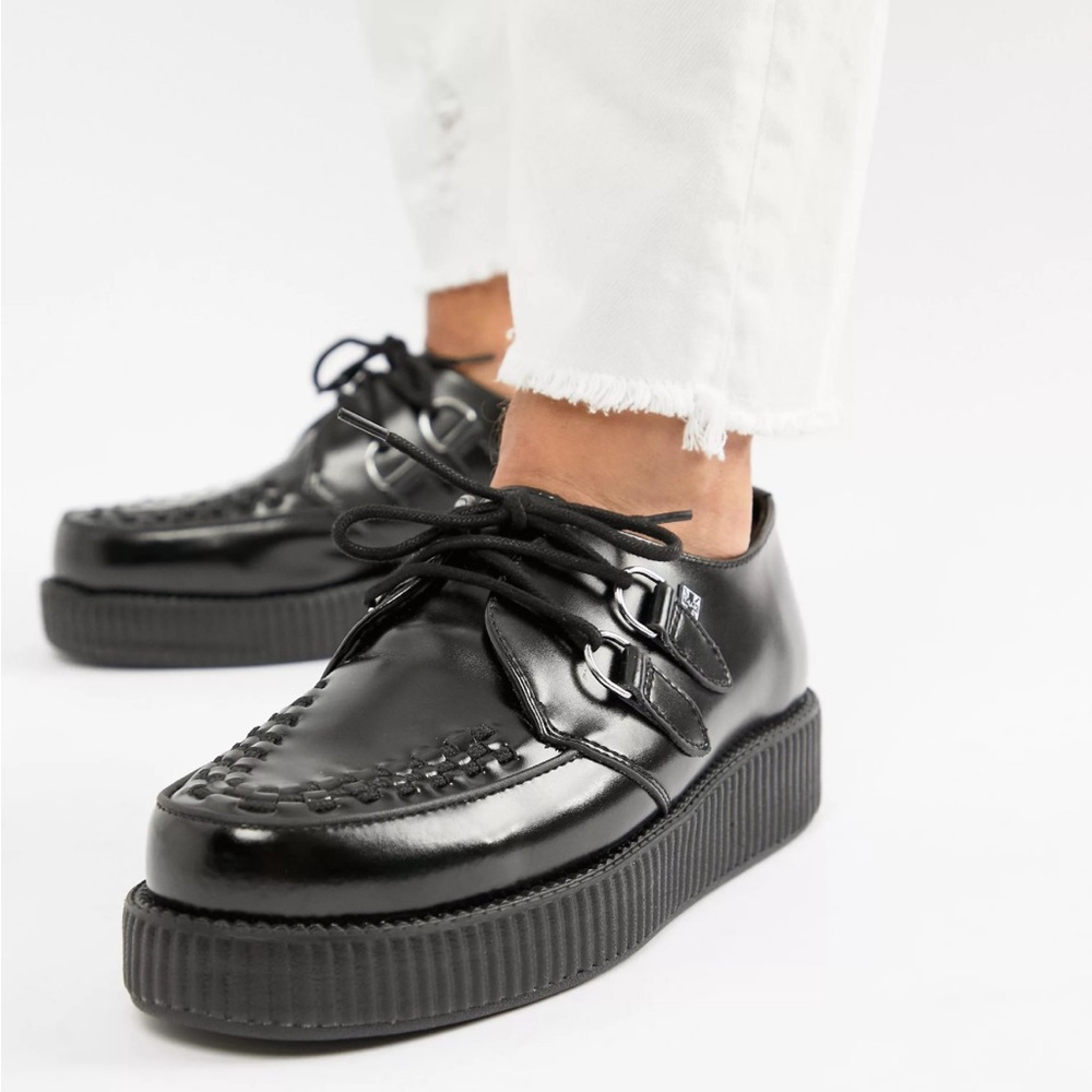 Tuk Platform Creepers In Black High Shine Leather Gem